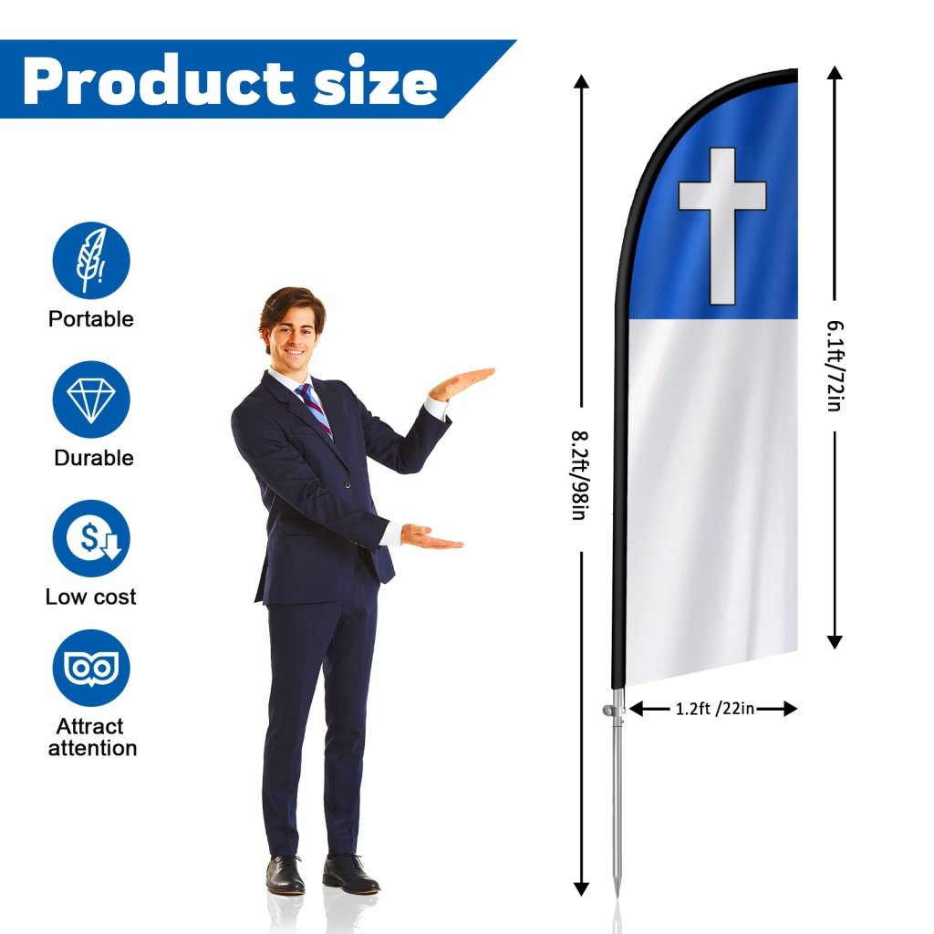 8FT Christian Feather Flag with Stainless Steel Pole Kit(2m flag set)