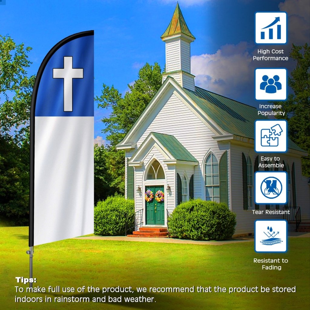 8FT Christian Feather Flag with Stainless Steel Pole Kit(2m flag set)