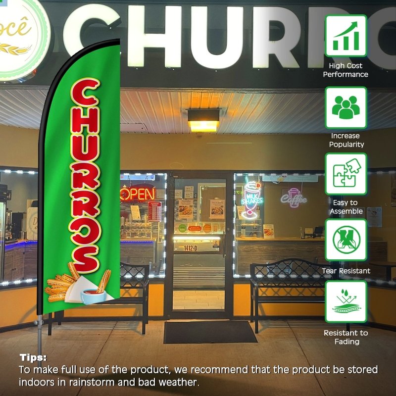 8FT Churros Banner Feather Flag with Stainless Steel Pole Kit(2m flag set)