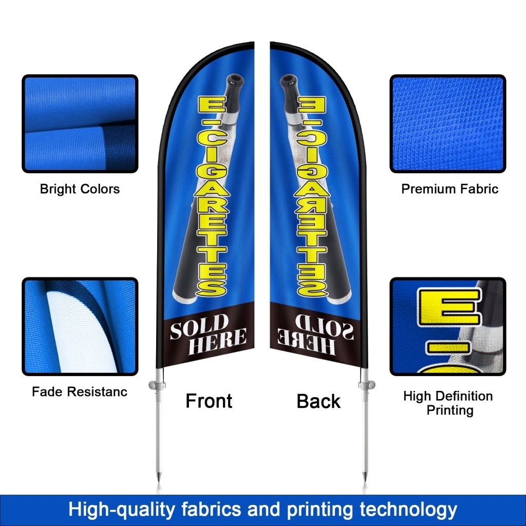 8FT Cigarettes Sold Blue Feather Flag with Stainless Steel Pole Kit(2m flag set)
