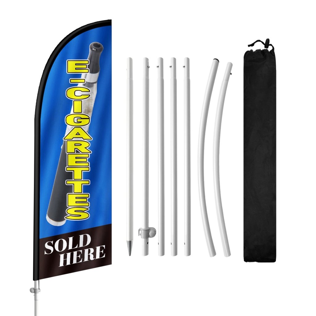 8FT Cigarettes Sold Blue Feather Flag with Stainless Steel Pole Kit(2m flag set)