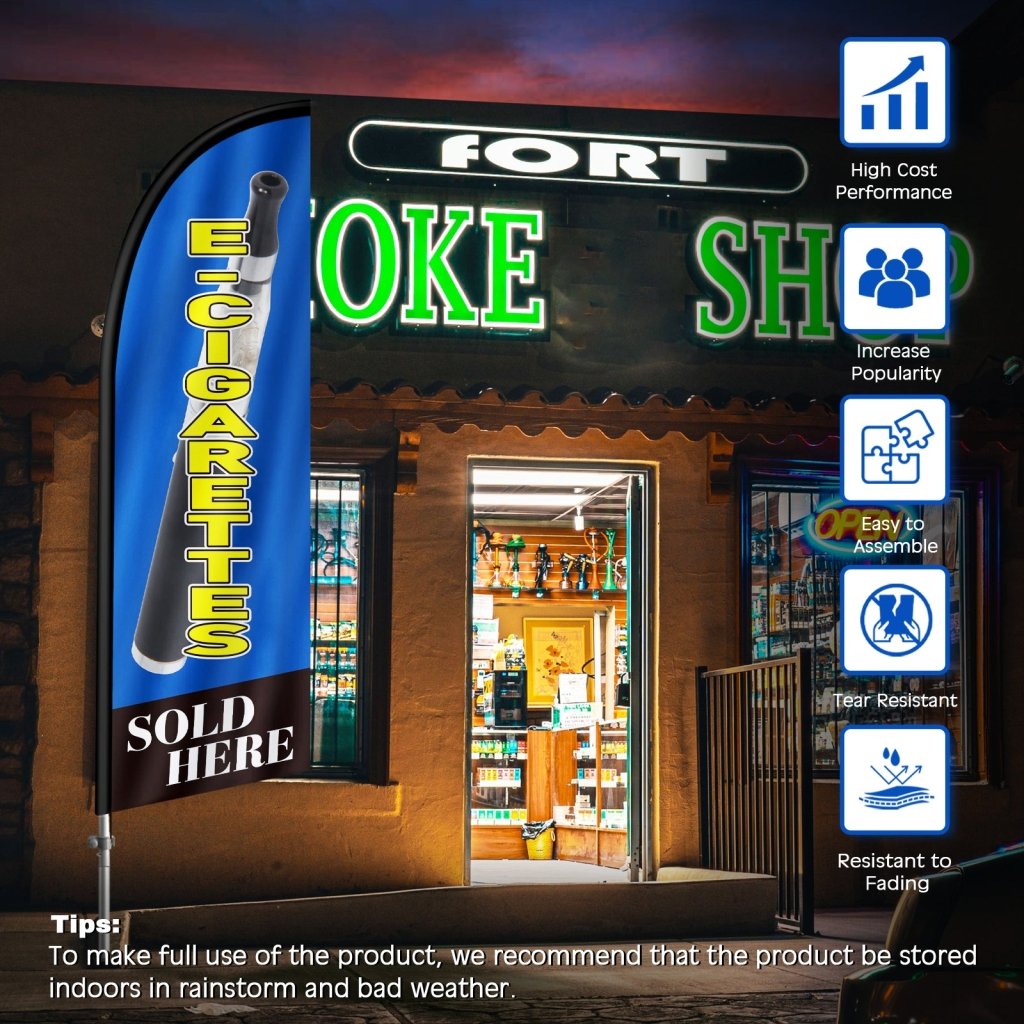 8FT Cigarettes Sold Blue Feather Flag with Stainless Steel Pole Kit(2m flag set)