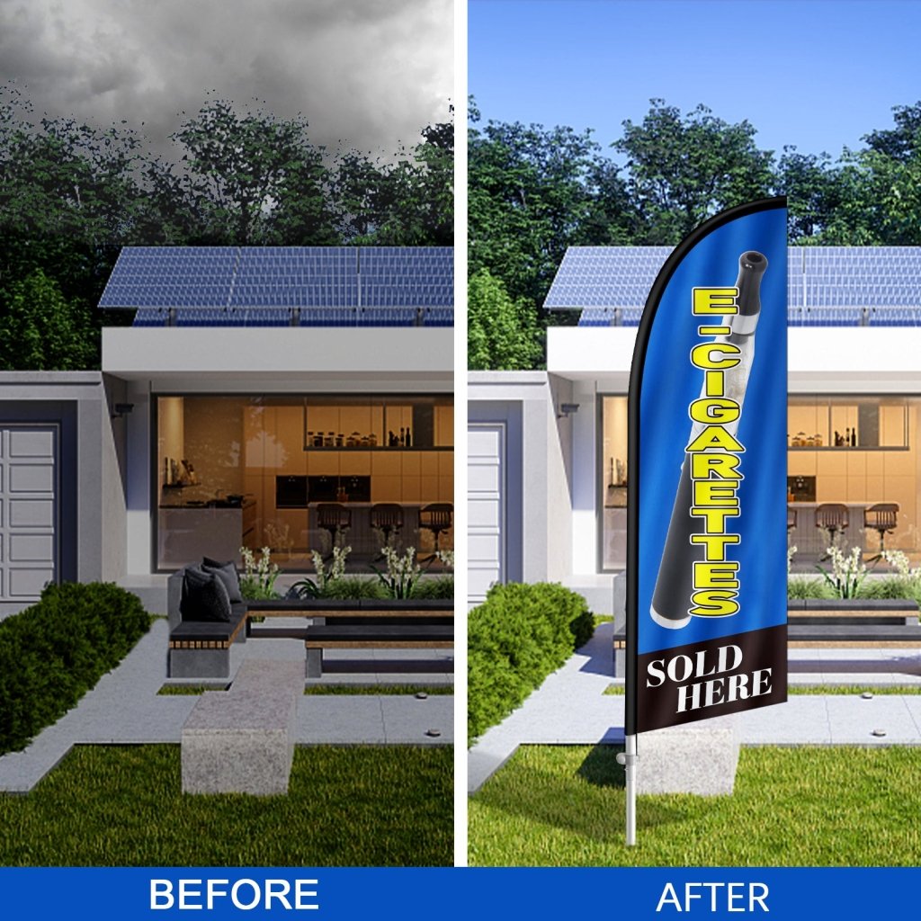 8FT Cigarettes Sold Blue Feather Flag with Stainless Steel Pole Kit(2m flag set)