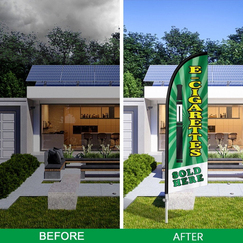 8FT Cigarettes Sold Green Feather Flag with Stainless Steel Pole Kit(2m flag set)