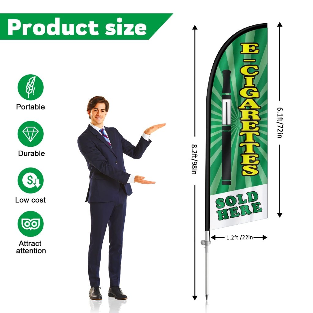 8FT Cigarettes Sold Green Feather Flag with Stainless Steel Pole Kit(2m flag set)