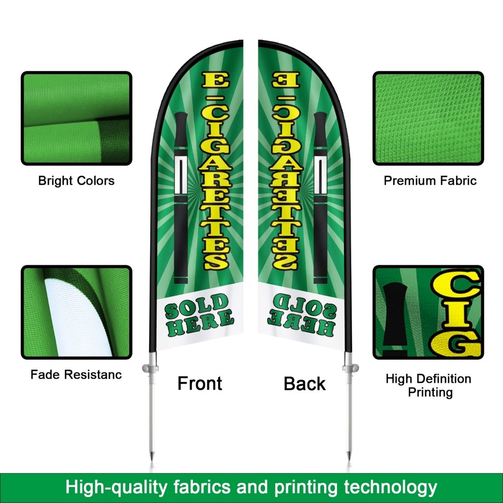 8FT Cigarettes Sold Green Feather Flag with Stainless Steel Pole Kit(2m flag set)