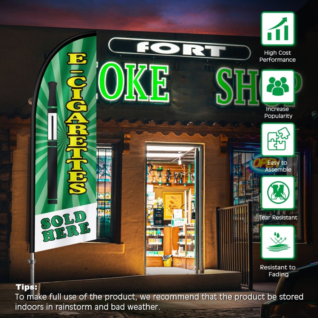 8FT Cigarettes Sold Green Feather Flag with Stainless Steel Pole Kit(2m flag set)