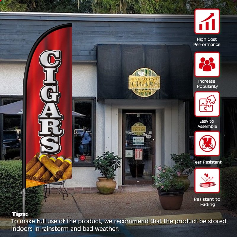 8FT Cigars Banner Feather Flag with Stainless Steel Pole Kit(2m flag set)