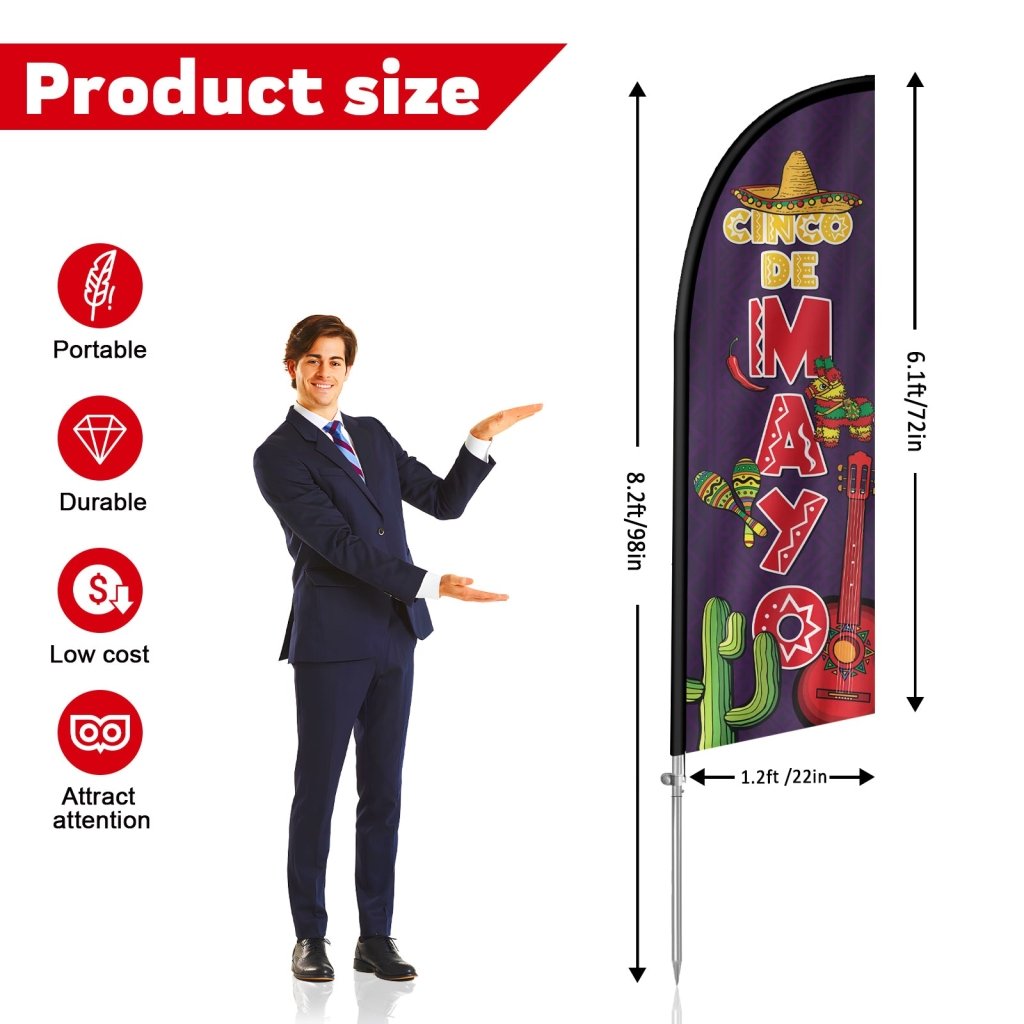 8Ft Cinco de Mayo Feather Flag with Complete Pole Kit, Purple