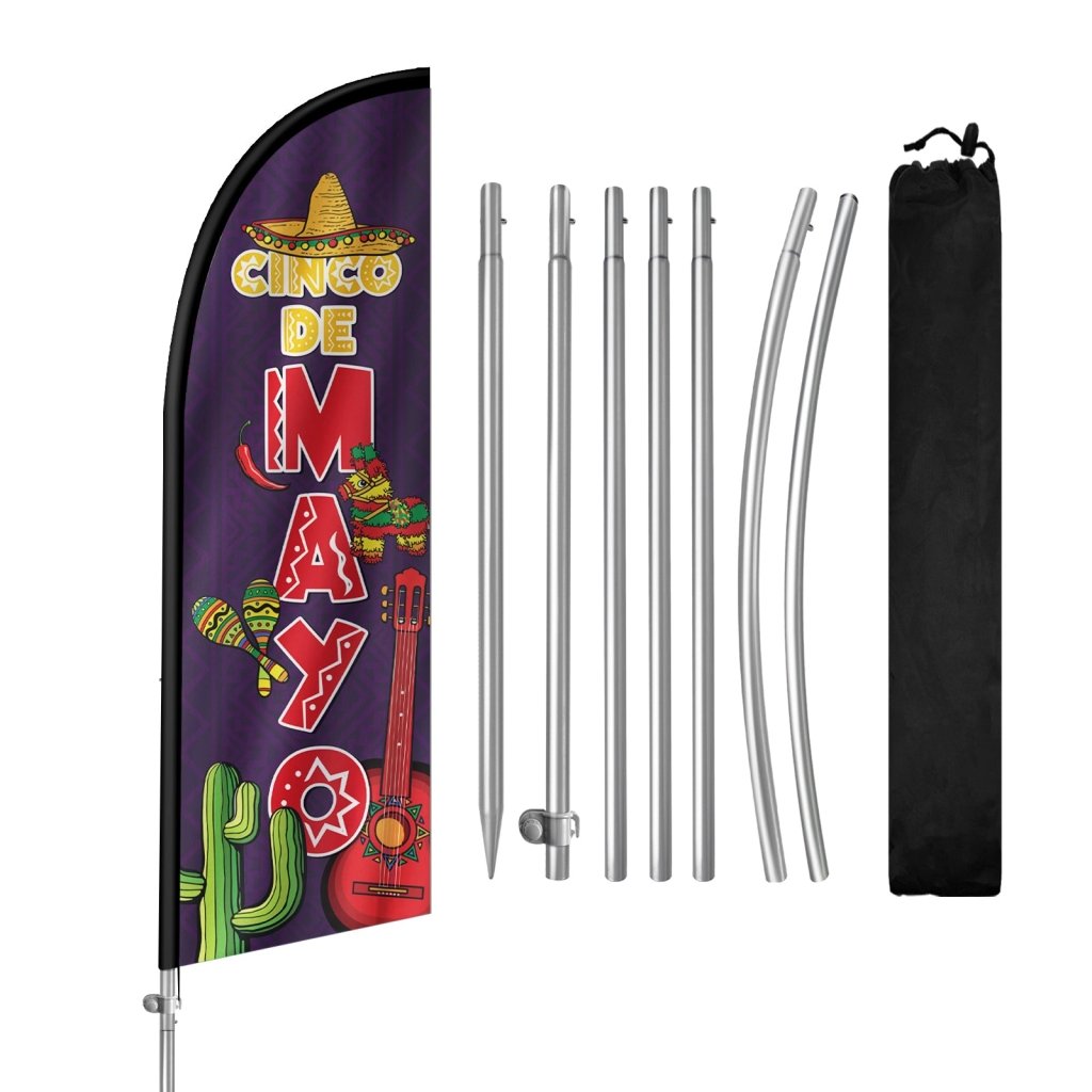 8Ft Cinco de Mayo Feather Flag with Complete Pole Kit, Purple