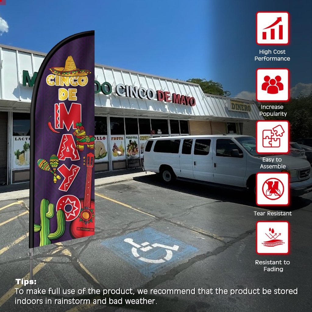 8Ft Cinco de Mayo Feather Flag with Complete Pole Kit, Purple