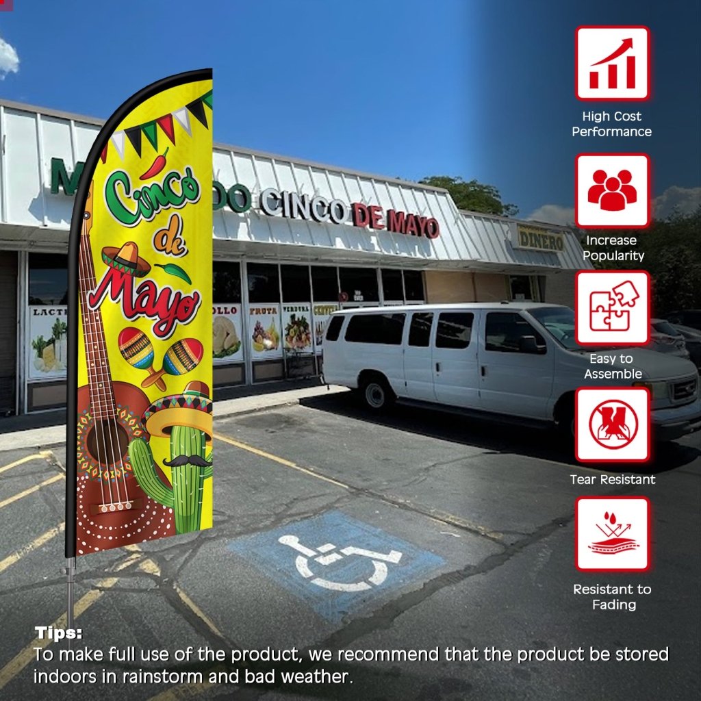 8Ft Cinco de Mayo Feather Flag with Complete Pole Kit, Yellow