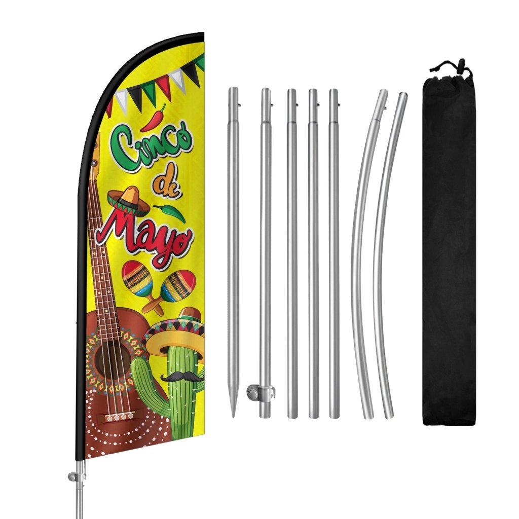 8Ft Cinco de Mayo Feather Flag with Complete Pole Kit, Yellow