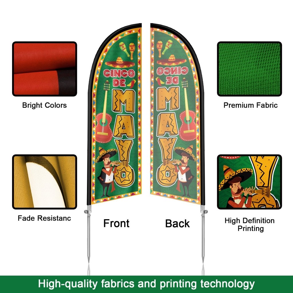 8Ft Cinco de Mayo Feather Flag with Complete Pole Kit, Yellow Green