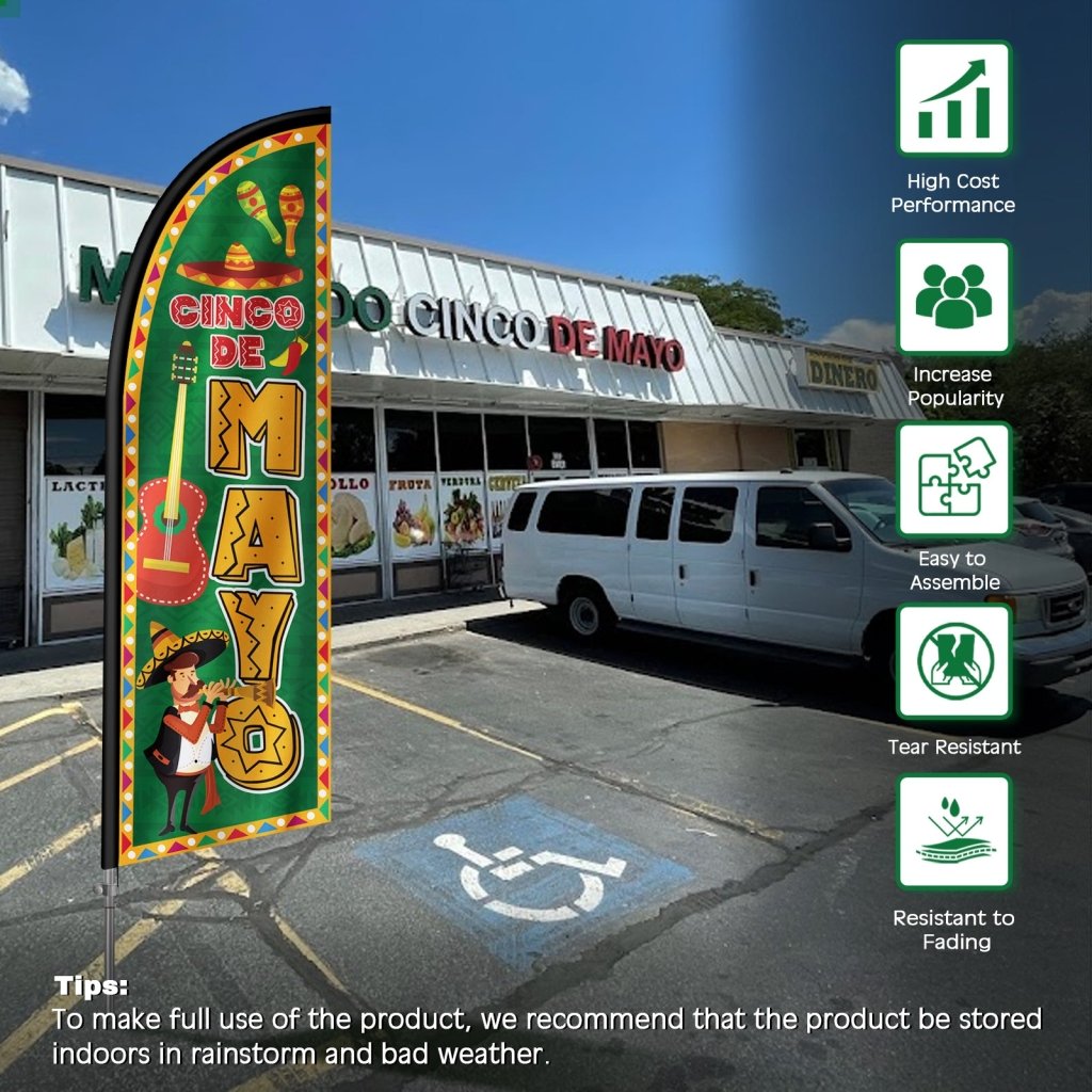 8Ft Cinco de Mayo Feather Flag with Complete Pole Kit, Yellow Green