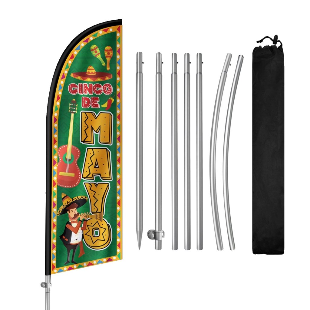 8Ft Cinco de Mayo Feather Flag with Complete Pole Kit, Yellow Green