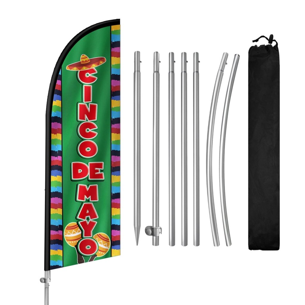8Ft Cinco de Mayo Feather Flag with Pole Kit – Green