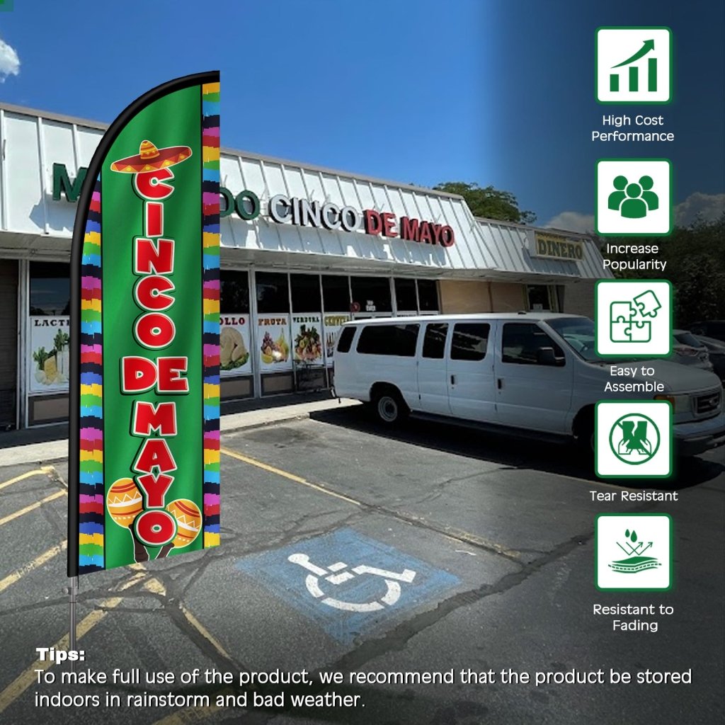 8Ft Cinco de Mayo Feather Flag with Pole Kit – Green