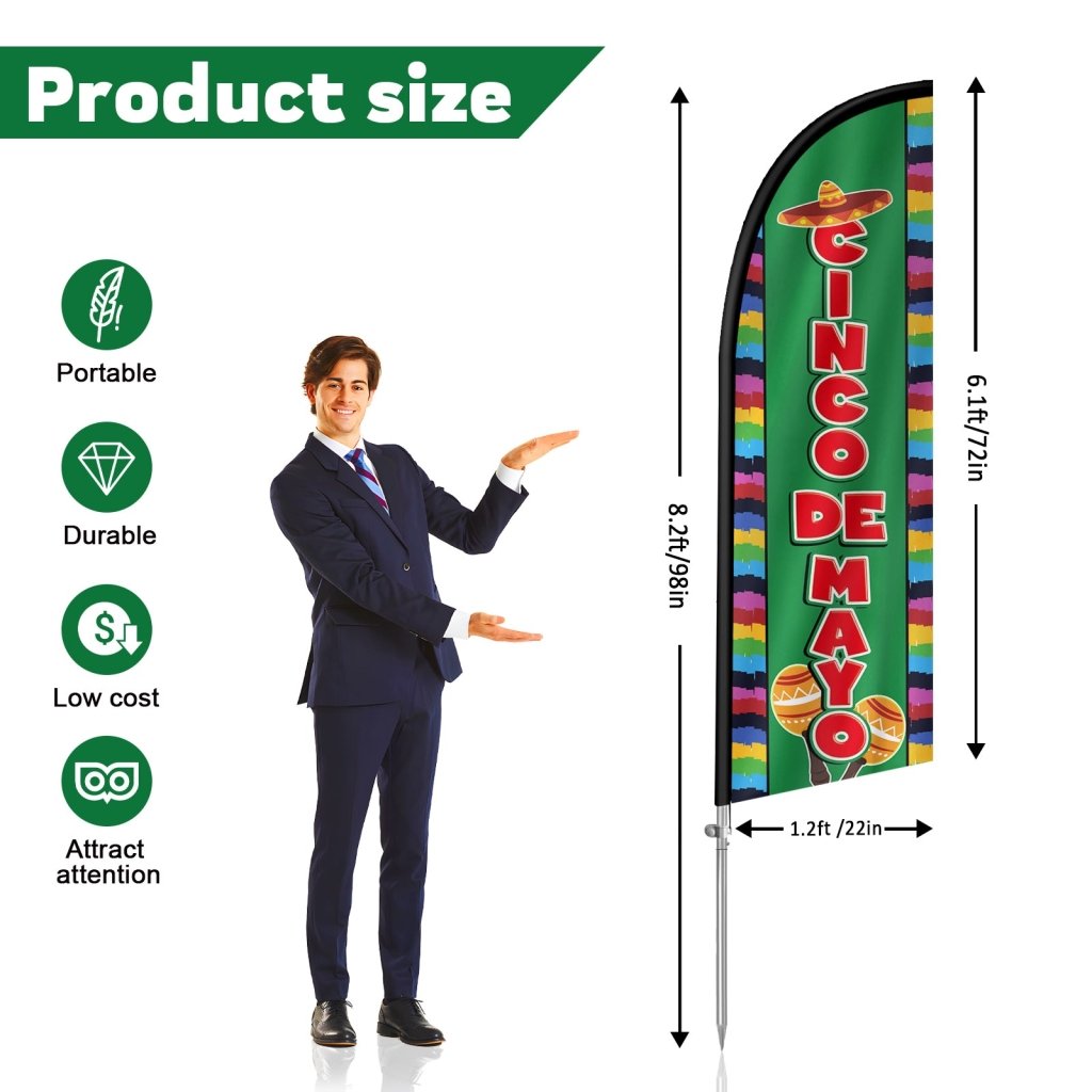 8Ft Cinco de Mayo Feather Flag with Pole Kit – Green