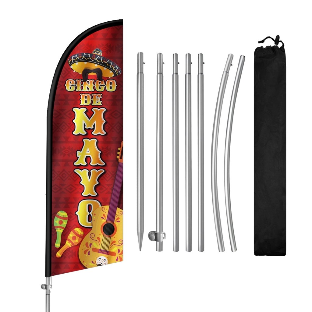 8FT Cinco de Mayo Swooper Flag with Stainless Steel Flagpole, Red