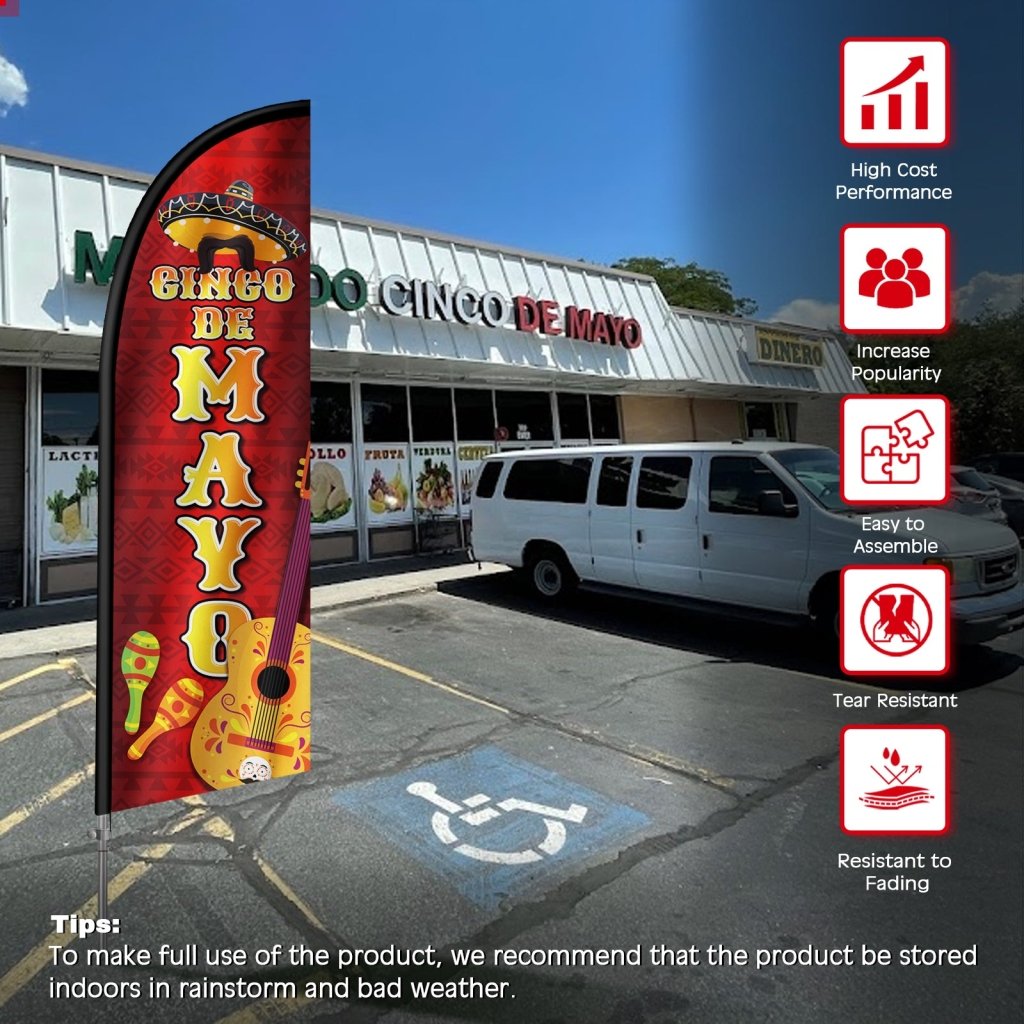 8FT Cinco de Mayo Swooper Flag with Stainless Steel Flagpole, Red