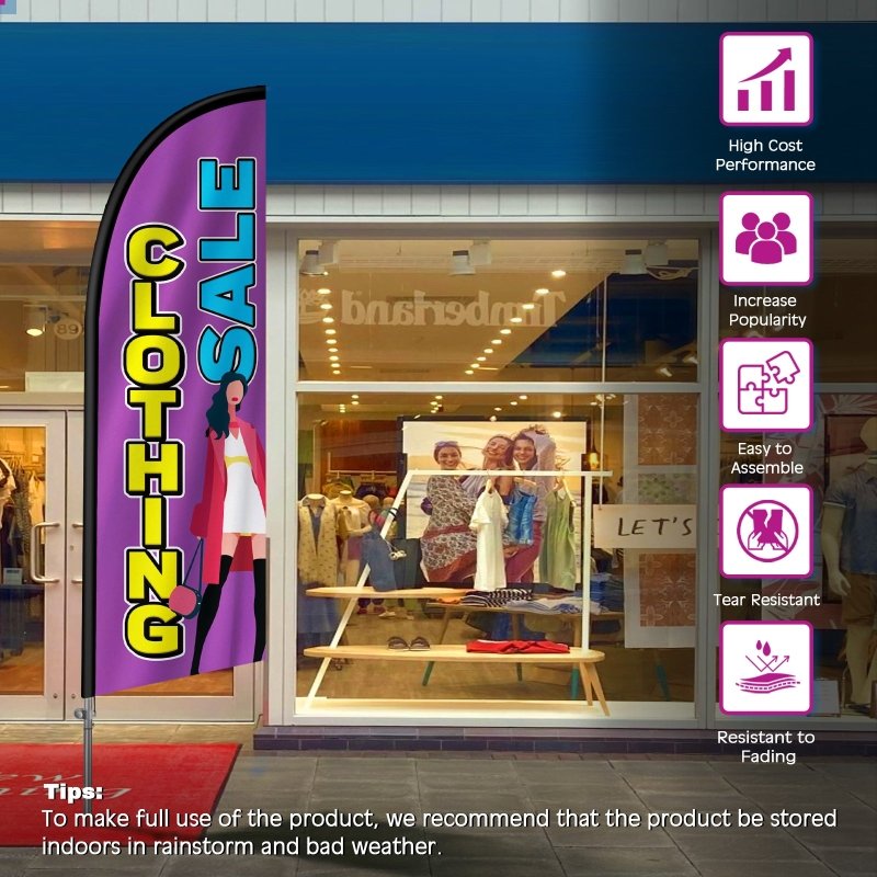 8FT Clothing Sale Banner Feather Flag with Stainless Steel Pole Kit(2m flag set)