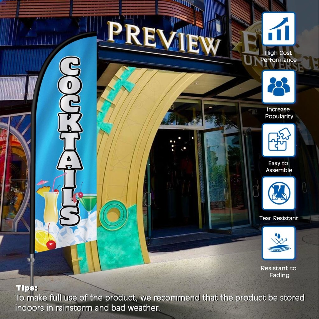 8FT Cocktails Sign Feather Flag with Stainless Steel Pole Kit(2m flag set)