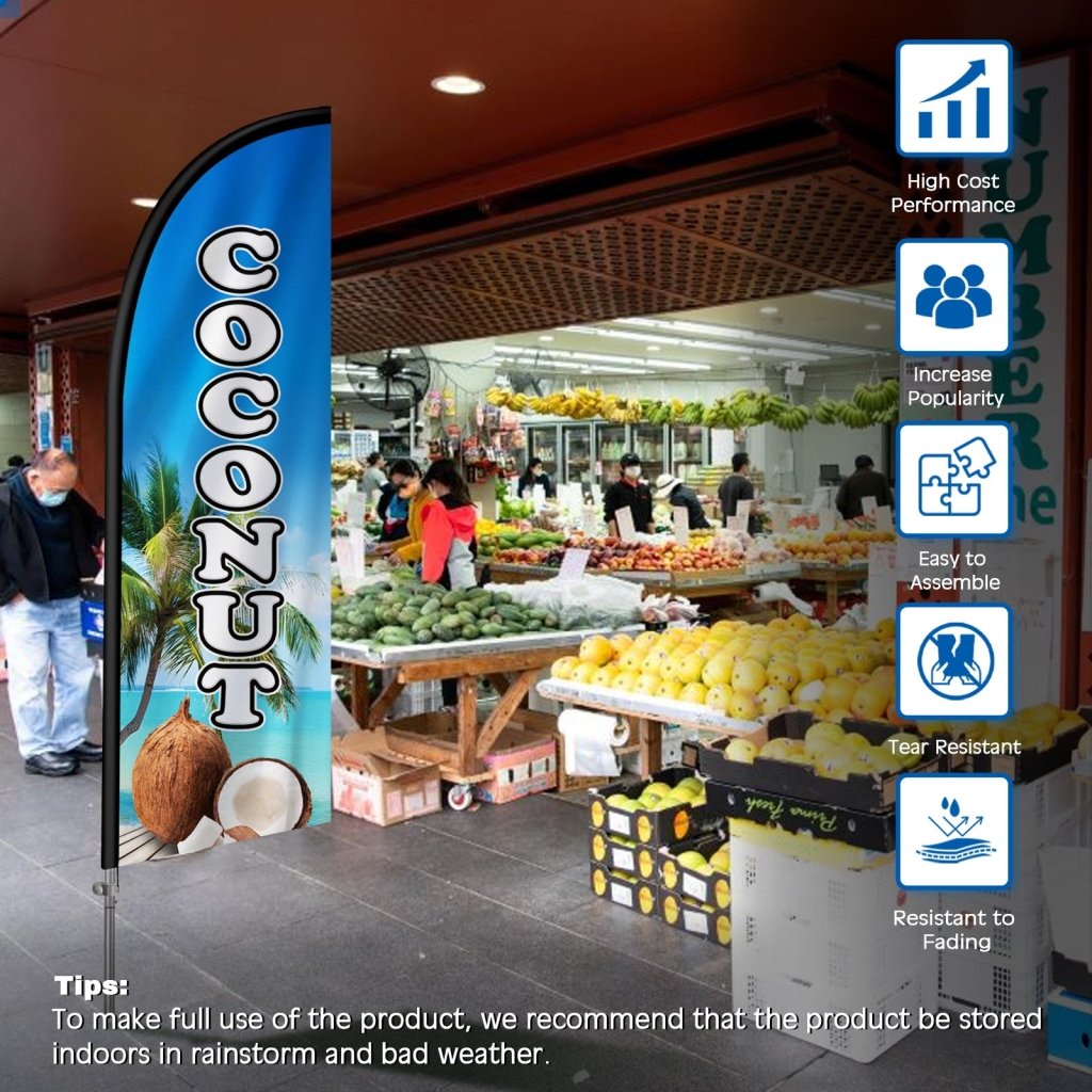 8FT Coconut Feather Flag with Stainless Steel Pole Kit(2m flag set)