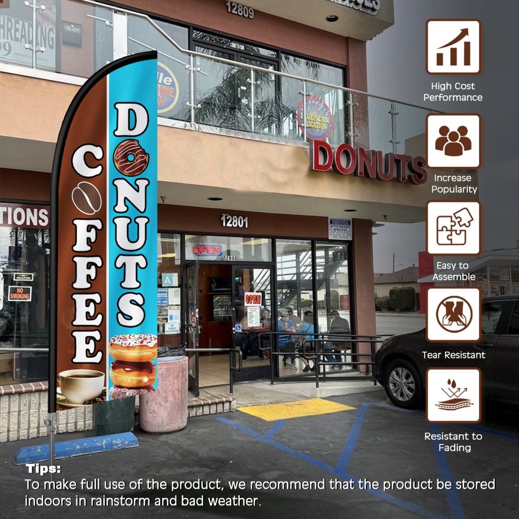 8FT Coffee Donuts Feather Flag with Stainless Steel Pole Kit(2m flag set)