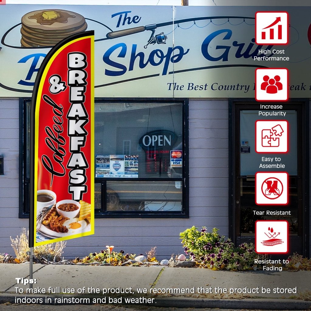 8FT Coffeed Breakfast Feather Flag with Stainless Steel Pole Kit(2m flag set)