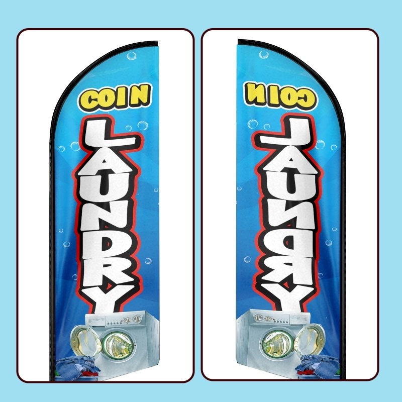 8FT Coin Laundry Polyester Vivid Color and Fade Proof Swooper Flag(Flagpole Not Included 3.4)