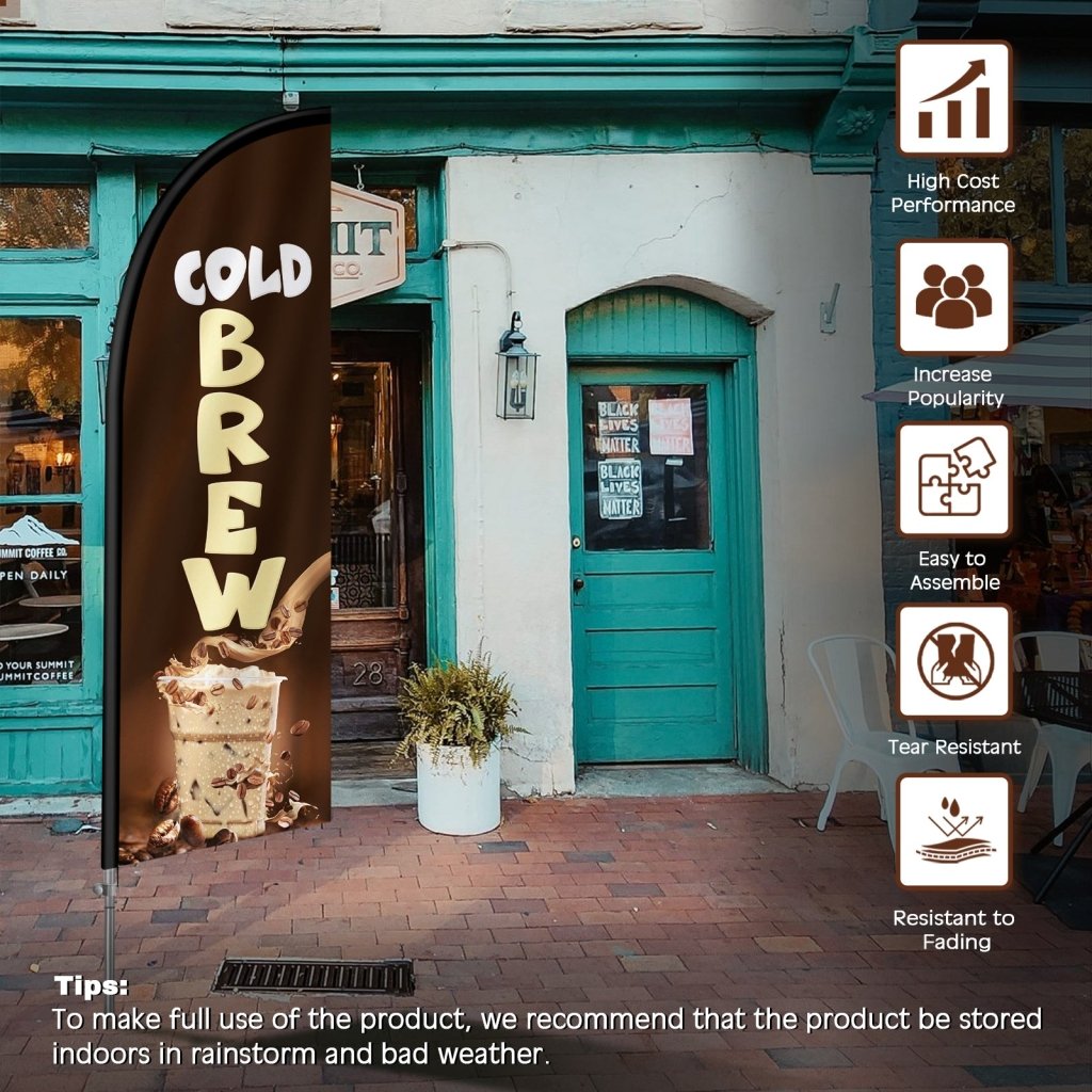 8FT Cold Brew Feather Flag with Stainless Steel Pole Kit(2m flag set)