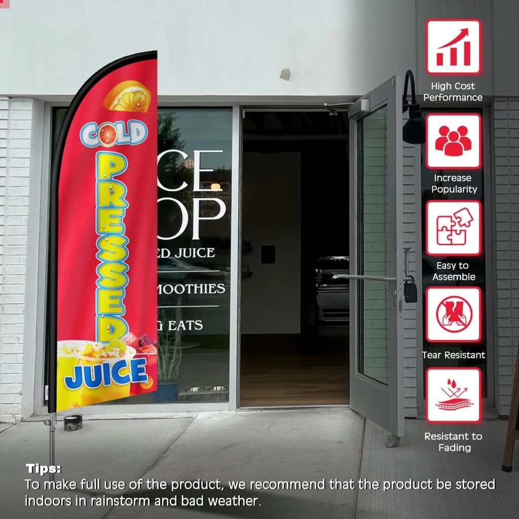 8FT Cold Pressed Juice Feather Flag with Stainless Steel Pole Kit(2m flag set)