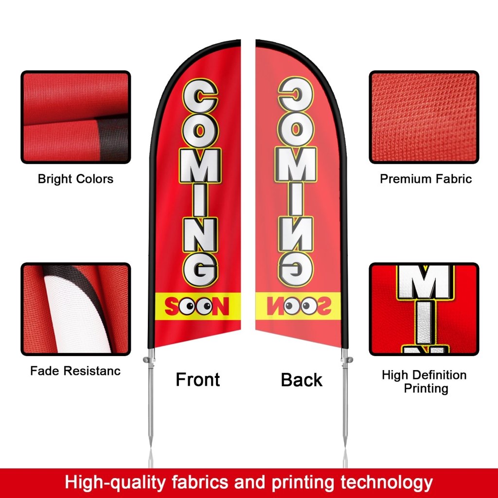 8Ft Coming Soon Feather Flag with Complete Pole Kit