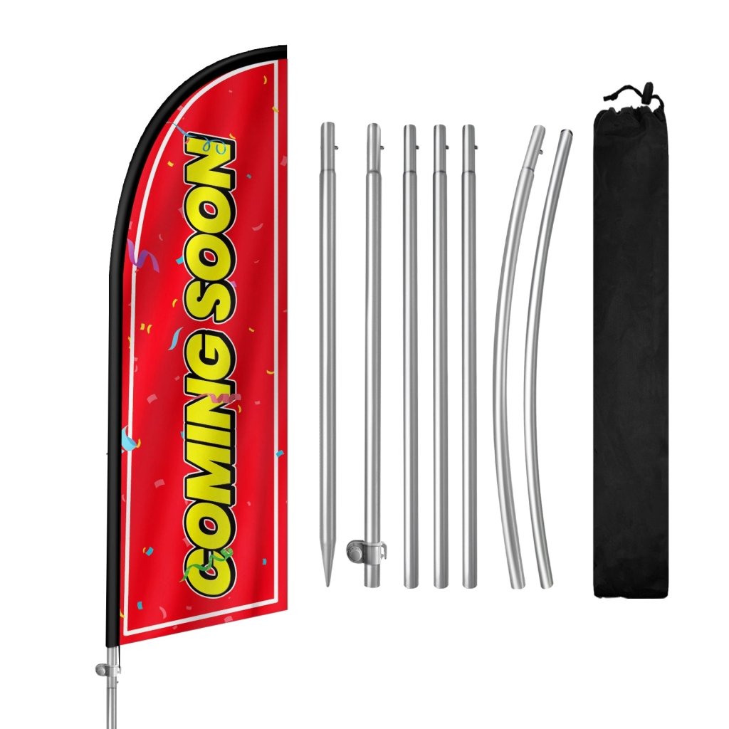 8Ft Coming Soon Feather Flag with Pole Kit, Vertical Swooper Banner