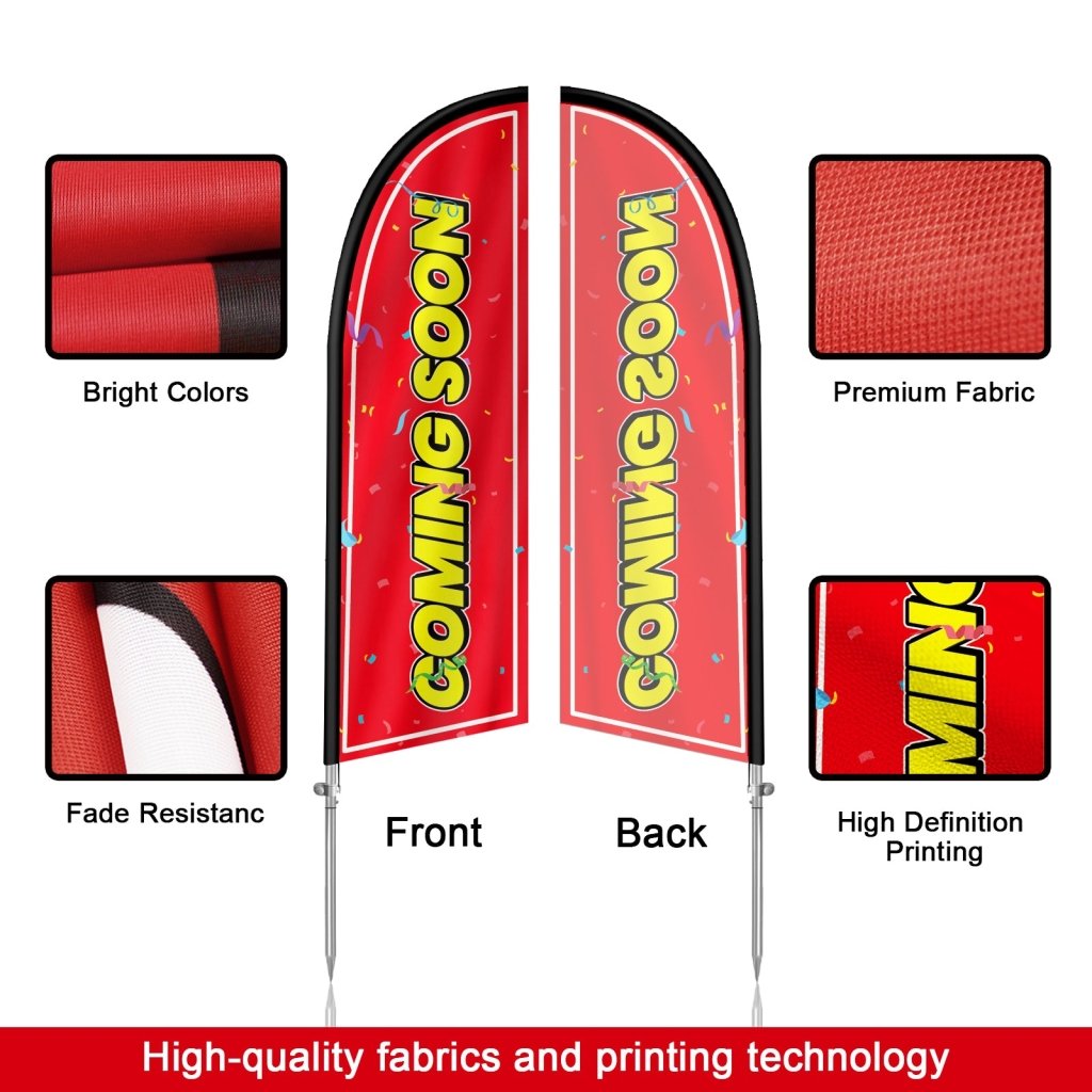 8Ft Coming Soon Feather Flag with Pole Kit, Vertical Swooper Banner