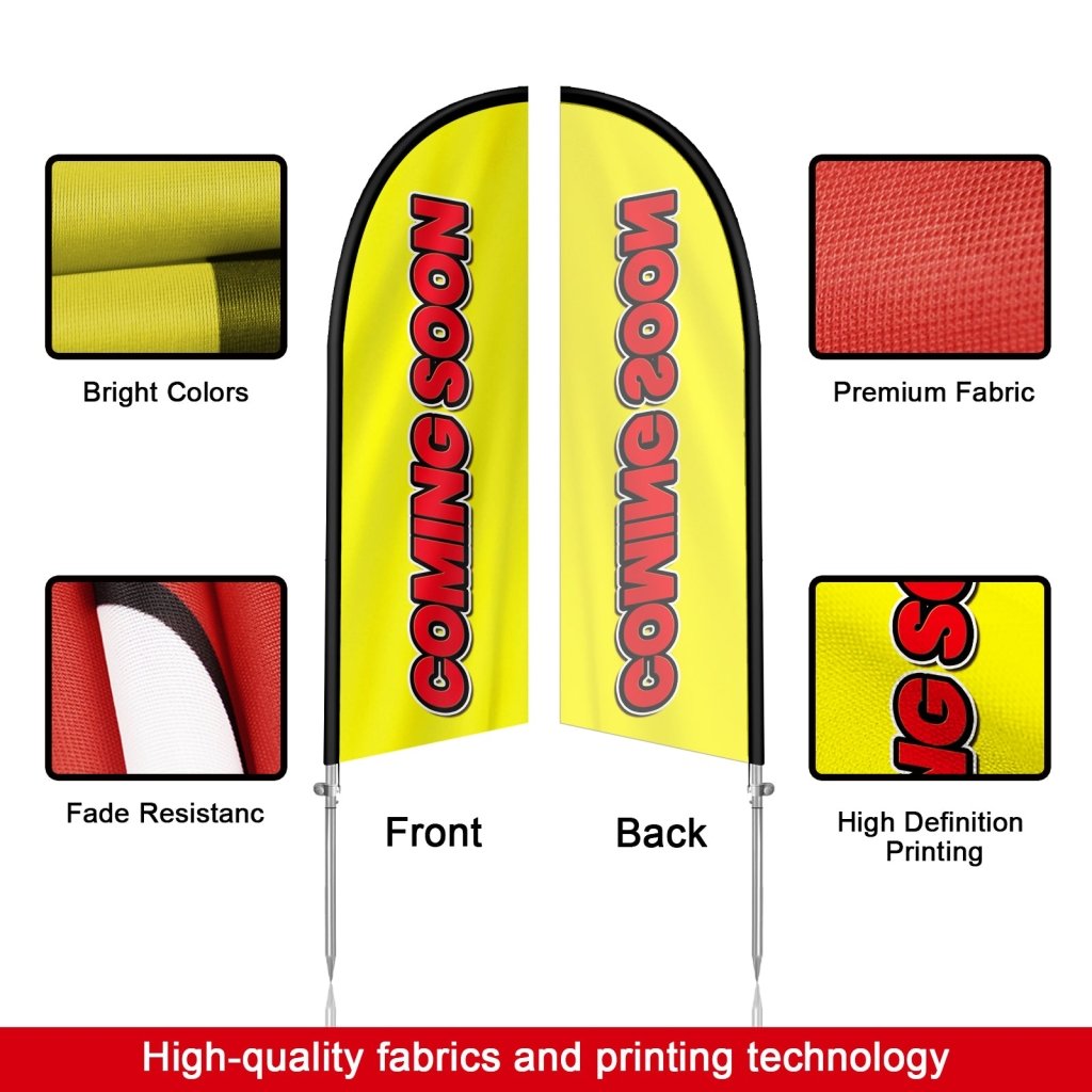 8Ft Coming Soon Yellow Feather Flag Banner with Pole Set
