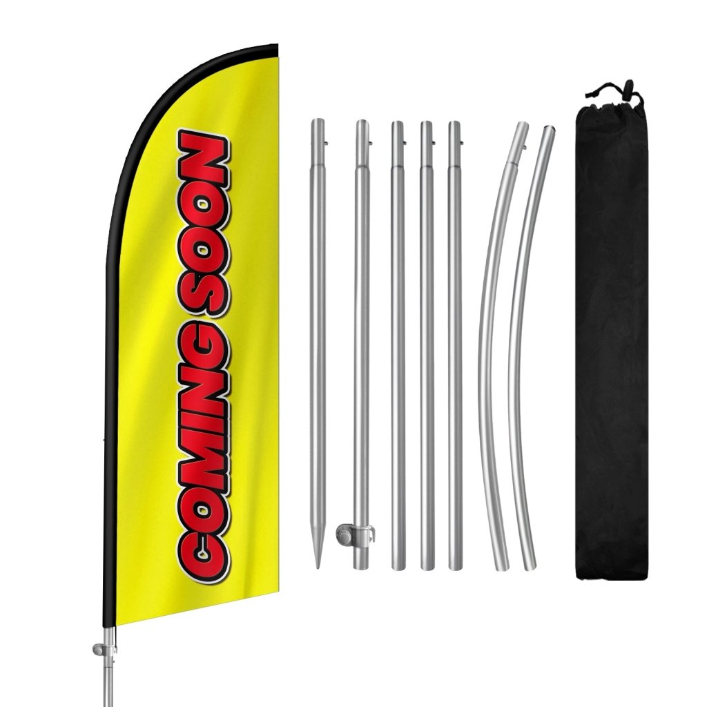8Ft Coming Soon Yellow Feather Flag Banner with Pole Set