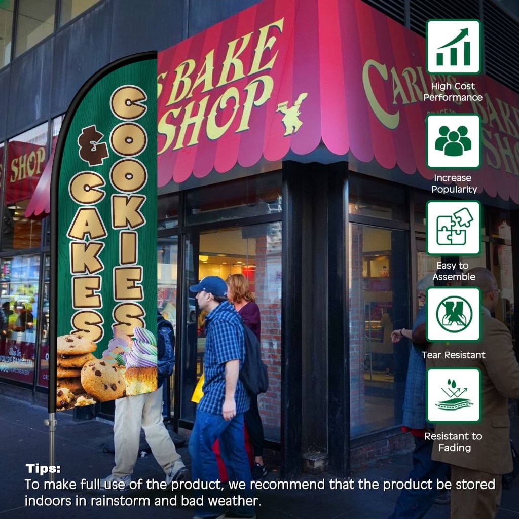 8FT Cookies Cakes Feather Flag with Stainless Steel Pole Kit(2m flag set)