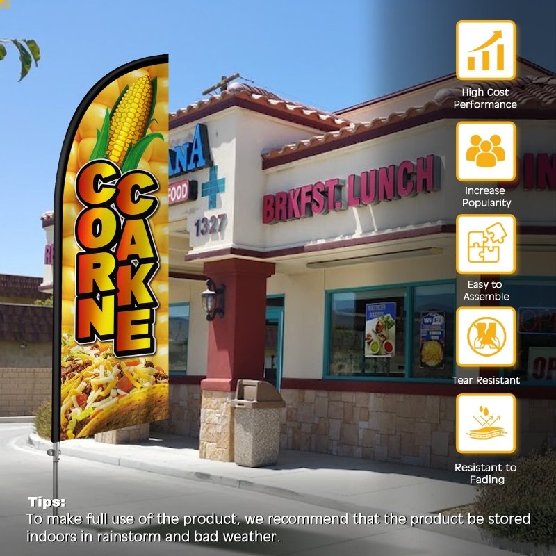 8FT Corn Cake Banner Feather Flag with Stainless Steel Pole Kit(2m flag set)