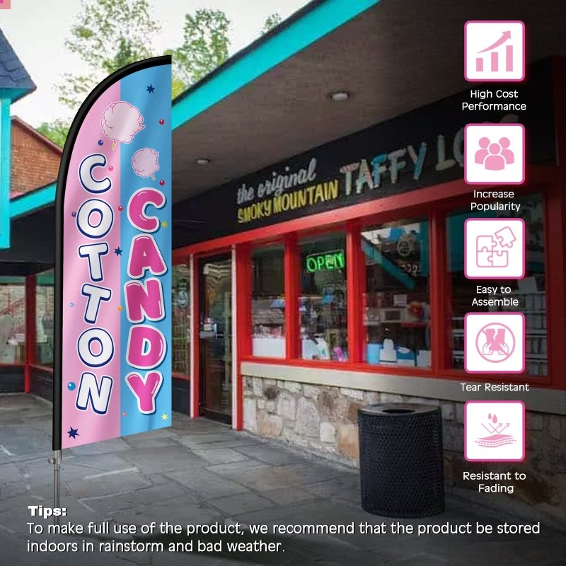 8FT Cotton Candy Banner Feather Flag with Stainless Steel Pole Kit(2m flag set)