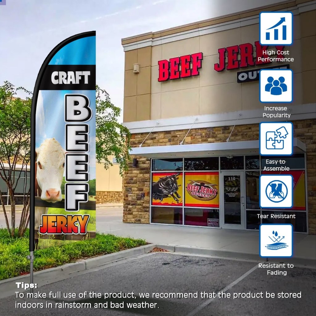 8FT Craft Beef Jerky Feather Flag with Stainless Steel Pole Kit(2m flag set)