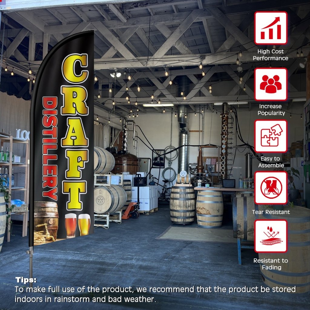 8FT Craft Distillery Feather Flag with Stainless Steel Pole Kit(2m flag set)