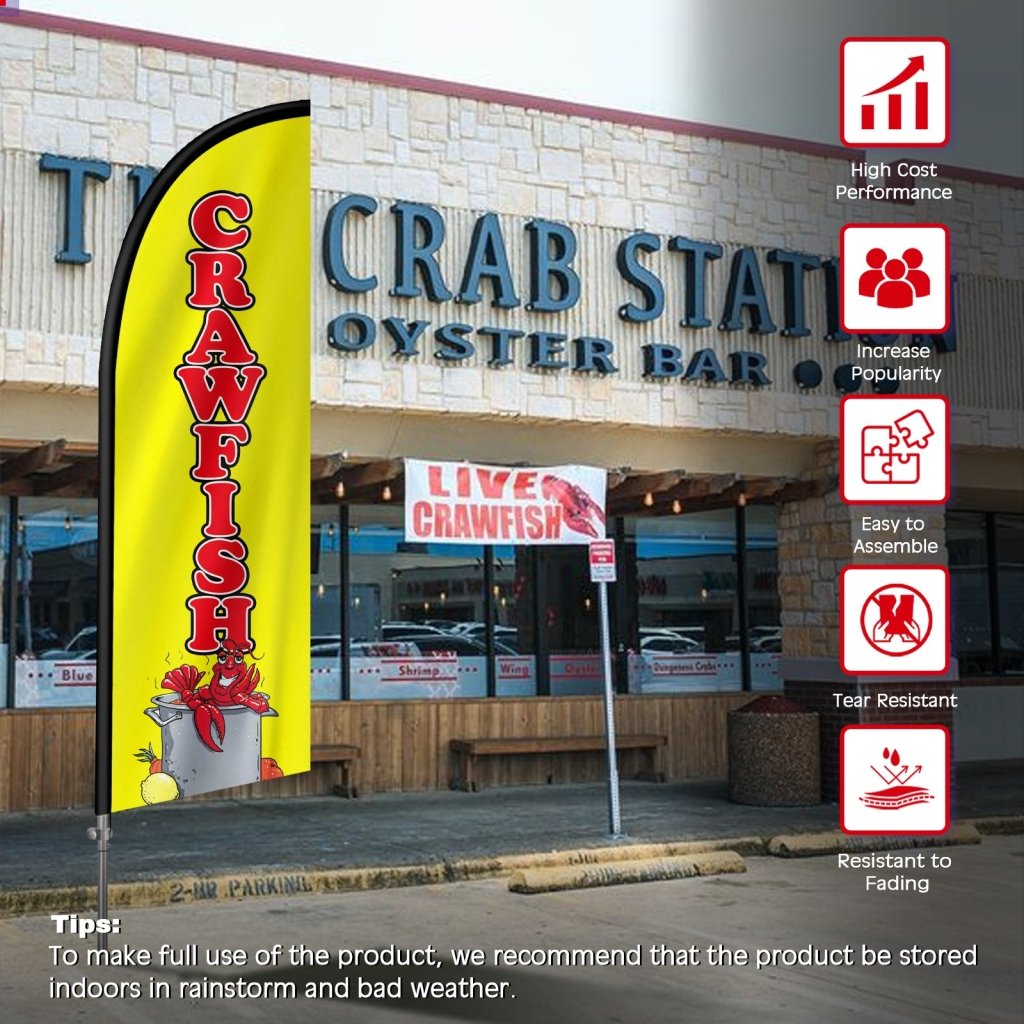 8FT Crawfish Sign Feather Flag with Stainless Steel Pole Kit/Ground Stake(2m flag set）