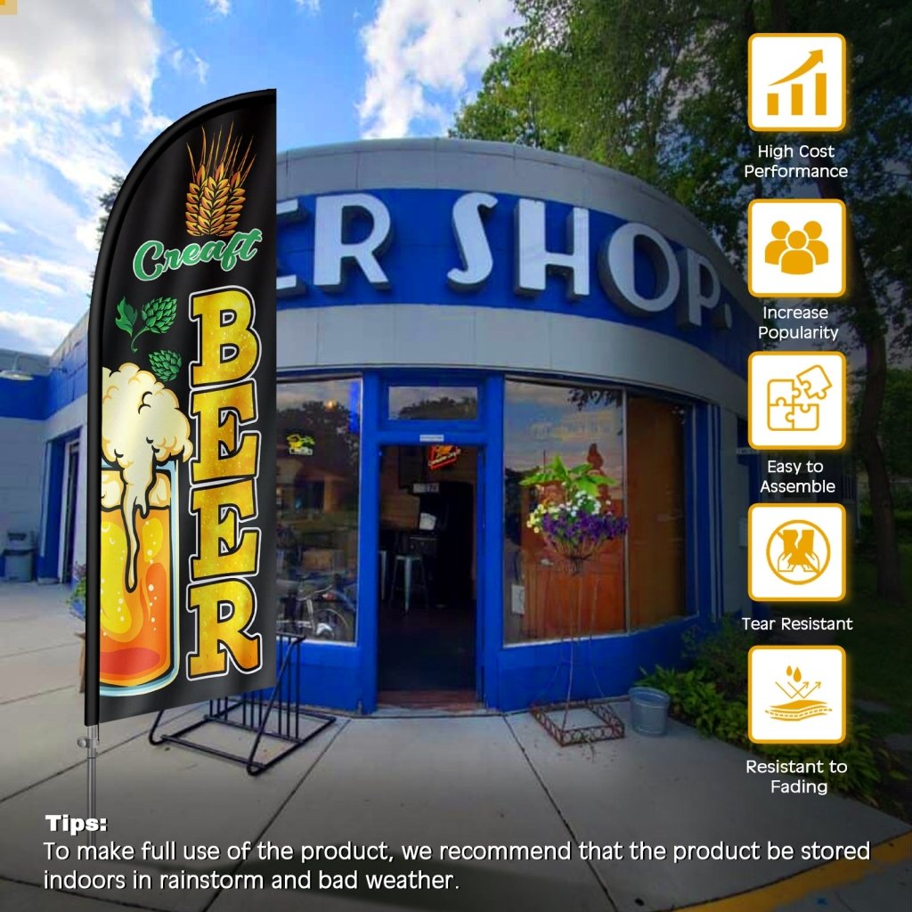 8FT Crealt Beer Feather Flag with Stainless Steel Pole Kit(2m flag set)