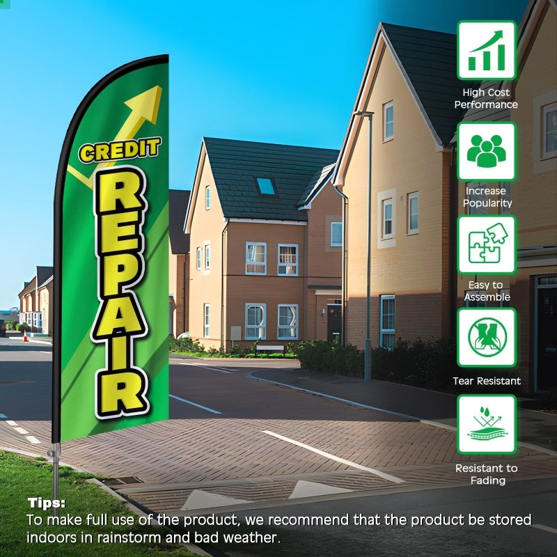 8FT Credit Repair Banner Feather Flag with Stainless Steel Pole Kit(2m flag set)