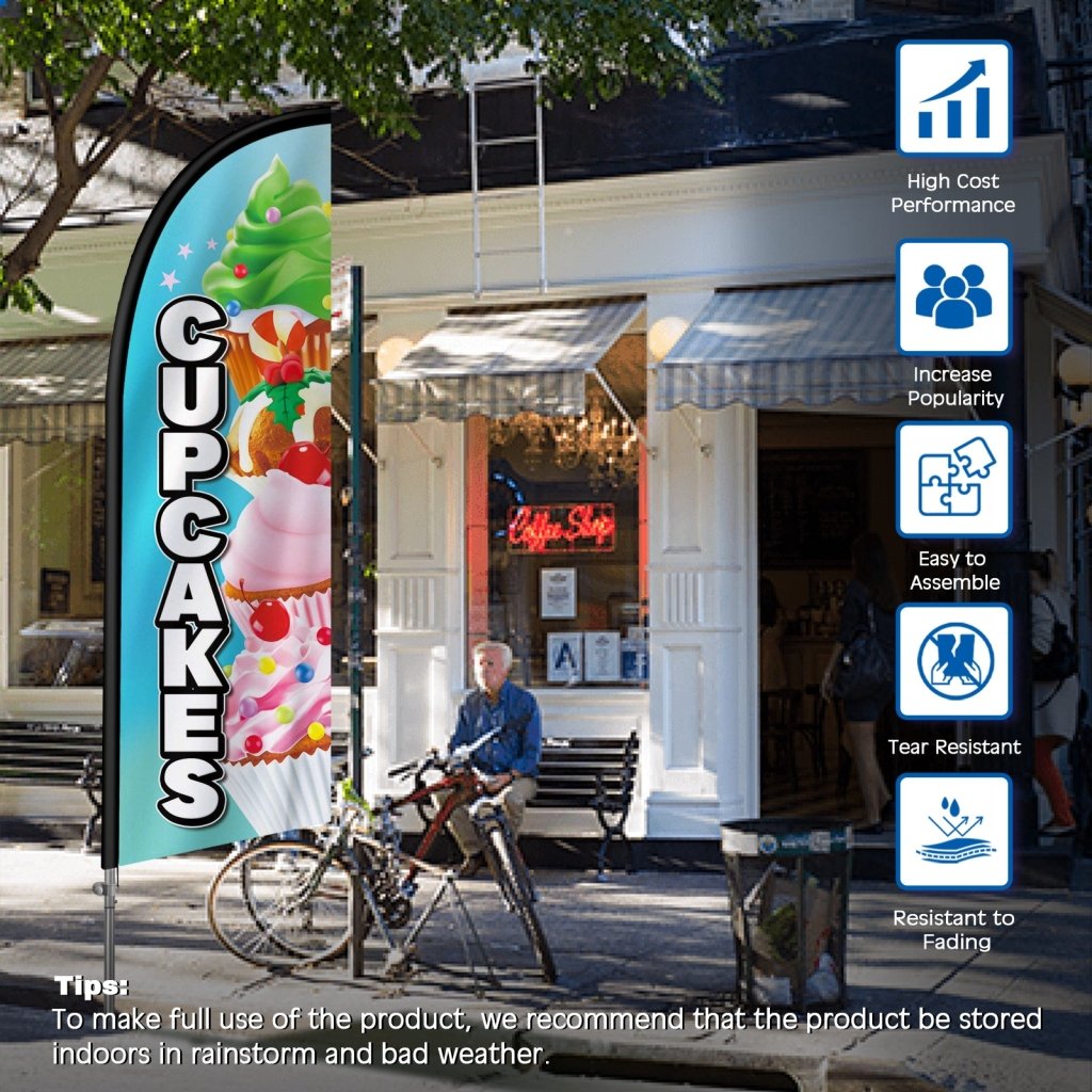 8FT Cupcake Sign Feather Flag with Stainless Steel Pole Kit(2m flag set)