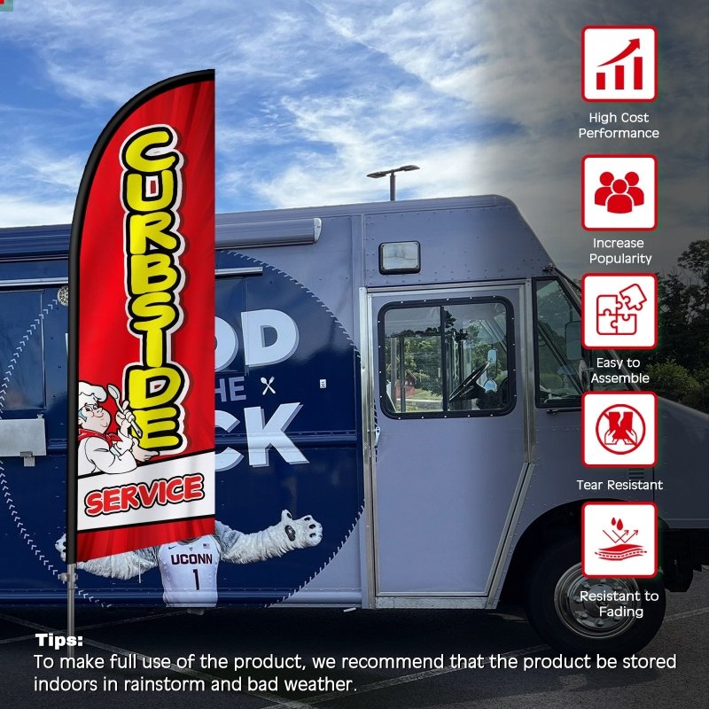 8FT Curbside Service Banner Feather Flag with Stainless Steel Pole Kit(2m flag set)