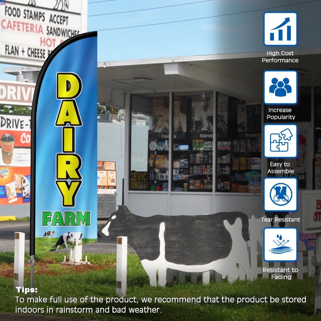 8FT Dairy Farm Feather Flag with Stainless Steel Pole Kit(2m flag set)