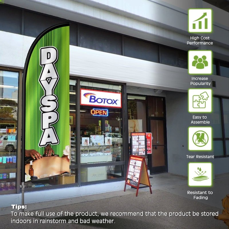 8FT Day Spa Banner Feather Flag with Stainless Steel Pole Kit(2m flag set)